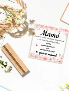 Crystal Plaque With Wooden Base, Spanish Text And Floral Design, Desktop Decor, Birthday, Anniversary, Mother's Day Gift - 1PC - View 6