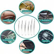 6pcs Precision Tweezers Set, Suitable For DIY, Succulent Plant Care, Scrapbooking, Repair Tool Kit, Includes Straight And Angled Tweezers, Applicable For Gardening, Household, Various Sizes, Professional/Sensitive Equipment Operation Tool Kit - Multicolor - View 6