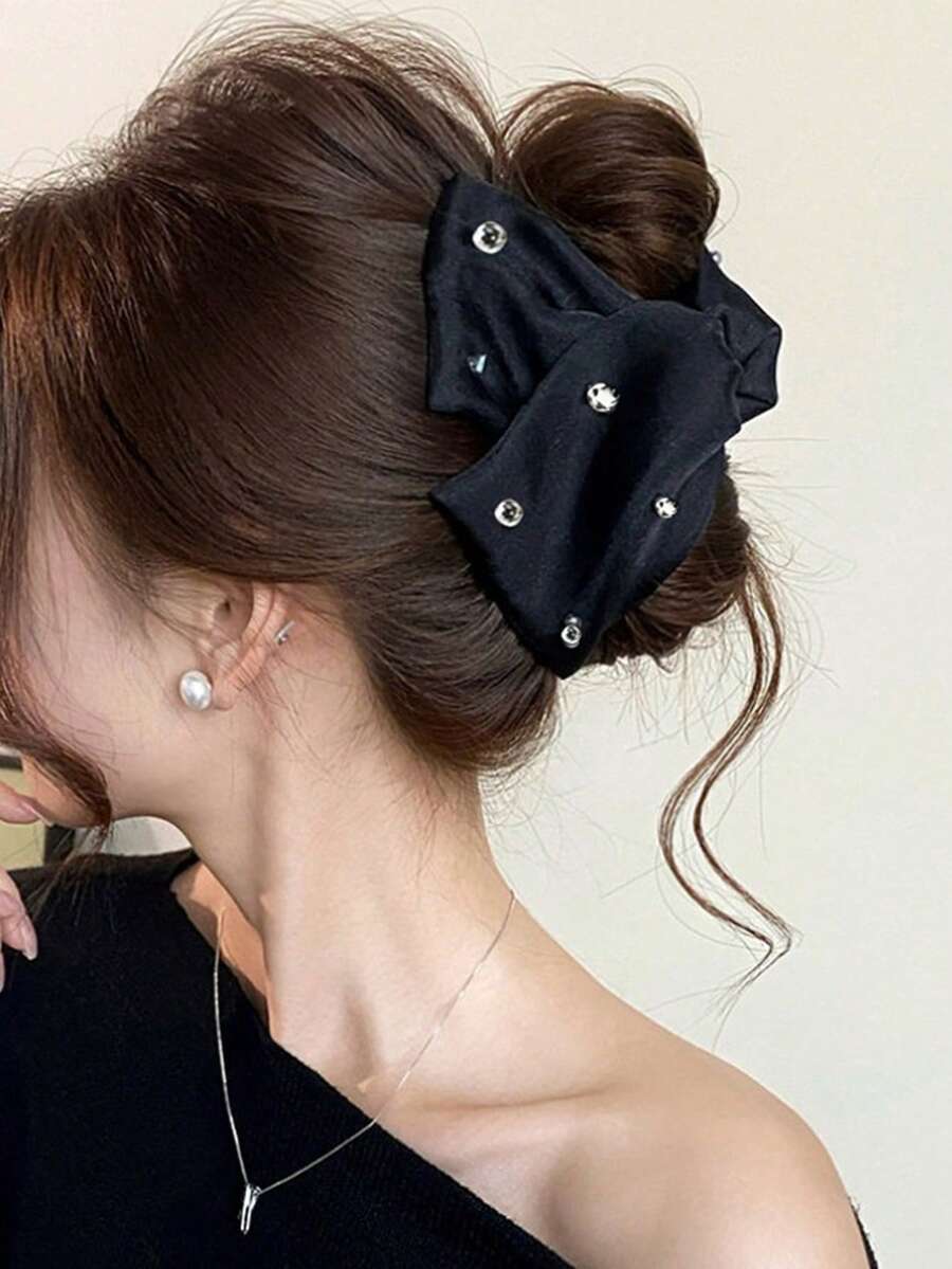 Kẹp tóc tam giác đơn giản bằng vải đen, đính đá lấp lánh, phụ kiện tóc mùa hè, đi biển, du lịch. - màu đen - Xem 1