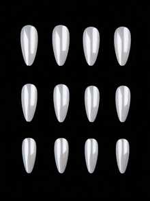 24pcs Vintage Street-Style Minimalist Elegant Daily Classic Pure White Aurora Almond Shaped Nail Stickers Set, Instantly Elevate Your Look, Suitable For Minimalist Girls And Ladies For Everyday Use And Shopping Nails Nail Supplies - 白色 - 查看 3