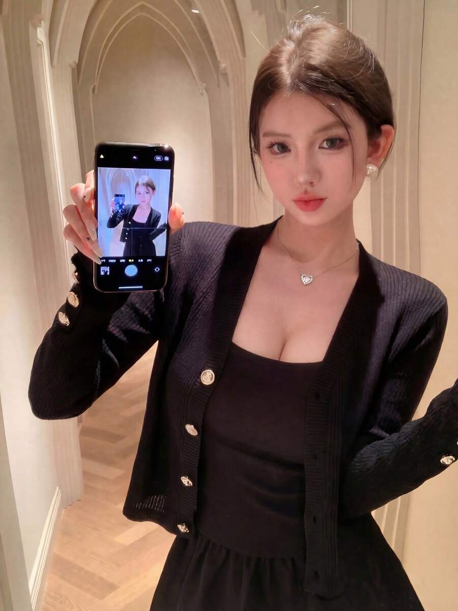 Lightweight, Breathable Knit Cardigan, Soft & Gentle Texture, Versatile Daily Wear, Spring/Summer - Black - View 1