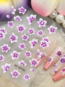 2 piezas Pegatinas de uñas 5D con flores de cerezo rosas y moradas, decoraciones de pétalos primaverales y veraniegos, calcomanías de flores de 5 pétalos estilo Y2K para arte de uñas - Multicolor - Ver 9