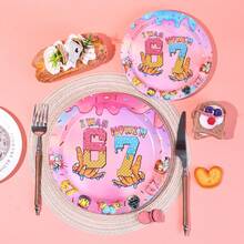 10/20/50pcs,I Was 6 Now I'm 7 Donut Ice Cream Disposable 7inch & 9inch Paper Plates, Pink Gradient Sprinkle Drip Number 6 7 Print Round Plates,Sweet Treat 6th To 7th Birthday Dinner Plates For Sweet 7th Birthday Party Supplies - View 3