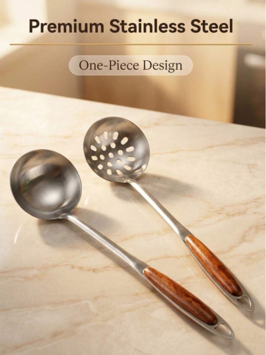 1 pieza Cuchara/Colador de sopa de acero inoxidable: Apariencia de una sola pieza formada, resistente a la oxidación, utilizada para servir sopa y filtrar residuos. Hecho de acero inoxidable, es adecuado para la distribución de sopa en la cena familiar y la filtración de gachas para el desayuno. Es un elemento esencial y práctico para la cocina. - Multicolor - Ver 1