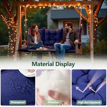 3 Seater Porch Swing CushionThick Cushion For Patio Swing Furniture 3-Person Outdoor Swing Cushiosn With Ties And Storage Bag For Patio Porch Backyard Garden Outdoor Navy Blue 60 * 40 Ingift - Navy Blue - View 3