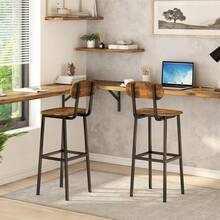 GILLAS - Juego de 2 taburetes de bar modernos con respaldo y reposapiés, estilo industrial para comedor, encimera de cocina, café rústico - Negro - Ver 7