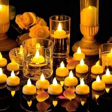 12/24pcs Battery Operated Flameless Floating LED Tea Lights, Warm White Flickering LED Candles, Large Pack For Wedding Party, Vase, Pool, Bathtub, SPA Decor - Floating Style - View 2