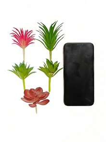 20pcs-Artificial Succulent Plant Pot, Rectangular Wood Flower Pot Decoration, Table Center Decoration, Windowsill Green Plant Decoration, A Variety Of Non-Potted Realistic Plants Fake Texture Succulent Picking Realistic Plastic Cactus Stem Succulent Garden Home Decoration (Big Style), Home Summer Green Pot Decoration, Event Party Decoration.(Random Style) - Multicolor - View 7