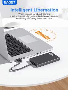EAGET 2.5" Hard Drive Enclosure, USB 3.0 5Gbps, Supports Up To 6TB, Tool-Free Installation, Durable ABS Material, Smart Sleep Function - Compatible With Computers, Laptops And Phones, Plug And Play (Solid State Drive Not Included) - Black - View 7
