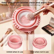 1pc Foldable Silicone Artist Makeup Brush Cleaning Cup, Portable Textured Base Wash Bowl With Palette And Brush Holder, Suitable For Travel, Studio, Great Gift For Artists And Makeup Artists - Multicolor - View 7
