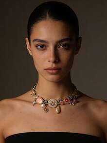 1件Y2K花卉系列项链，饰有鸡蛋花/蝴蝶/仿珍珠元素，迷人的链条项链，适合女性在春夏派对/音乐节上佩戴。 - 彩色 - 查看 7