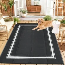 Outdoor Plastic Straw Rug 8x10 Waterproof Reversible Bordered Minimalist Patio Rug Indoor Outdoor Carpet With 4 Stakes And Storage Bag Outdoor Mat RV Mat For Deck Backyard Patio RV Camping Beach - Black and White - View 9