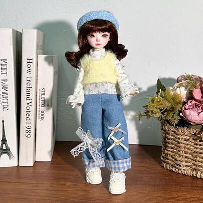 12-Inch 1/6 BJD Doll Winter Outfit, 30cm Lolita Doll Clothes Set, Vinyl Dress-Up Doll Doll, Doll Sweater Dress