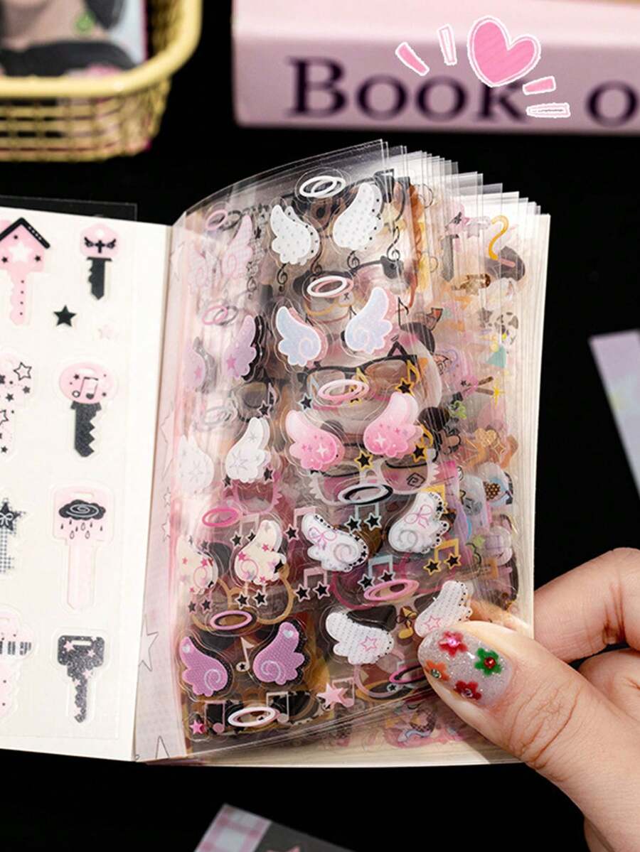 1 Book Of 20pcs Cute Series Sticker Set, PET Decorative Pattern Sticker Book With Diverse Patterns And Themes, 20 Die-Cut Stickers For Office & School Supplies, Back To School Scrapbook Supplies Scrapbooking - A - View 1