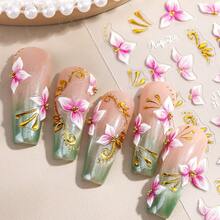 2 piezas Pegatinas de uñas con pétalos de flor 5D - Pegatinas de uñas con pétalos de flor de hibisco rosa y blanco y orquídea prensados - Pegatinas de uñas autoadhesivas DIY - Decoración de uñas linda para primavera/verano - Accesorios de salón de uñas - Suministros de uñas - Multicolor - Ver 4