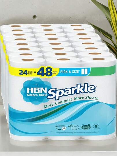 Sparkle Tear-A-Square Paper Towels, 2 Double Rolls (220 Sheets Total), Strong 2-Ply Absorbent Towels For Kitchen Cleanup & Everyday Messes, Tear Full, Half Or Quarter Sheets To Reduce Waste, Budget-Friendly Value, Long-Lasting 110 Sheets Per Roll, Family-Friendly For Spills & Little Hands, From Responsible Sources, Household Cleaning Essentials