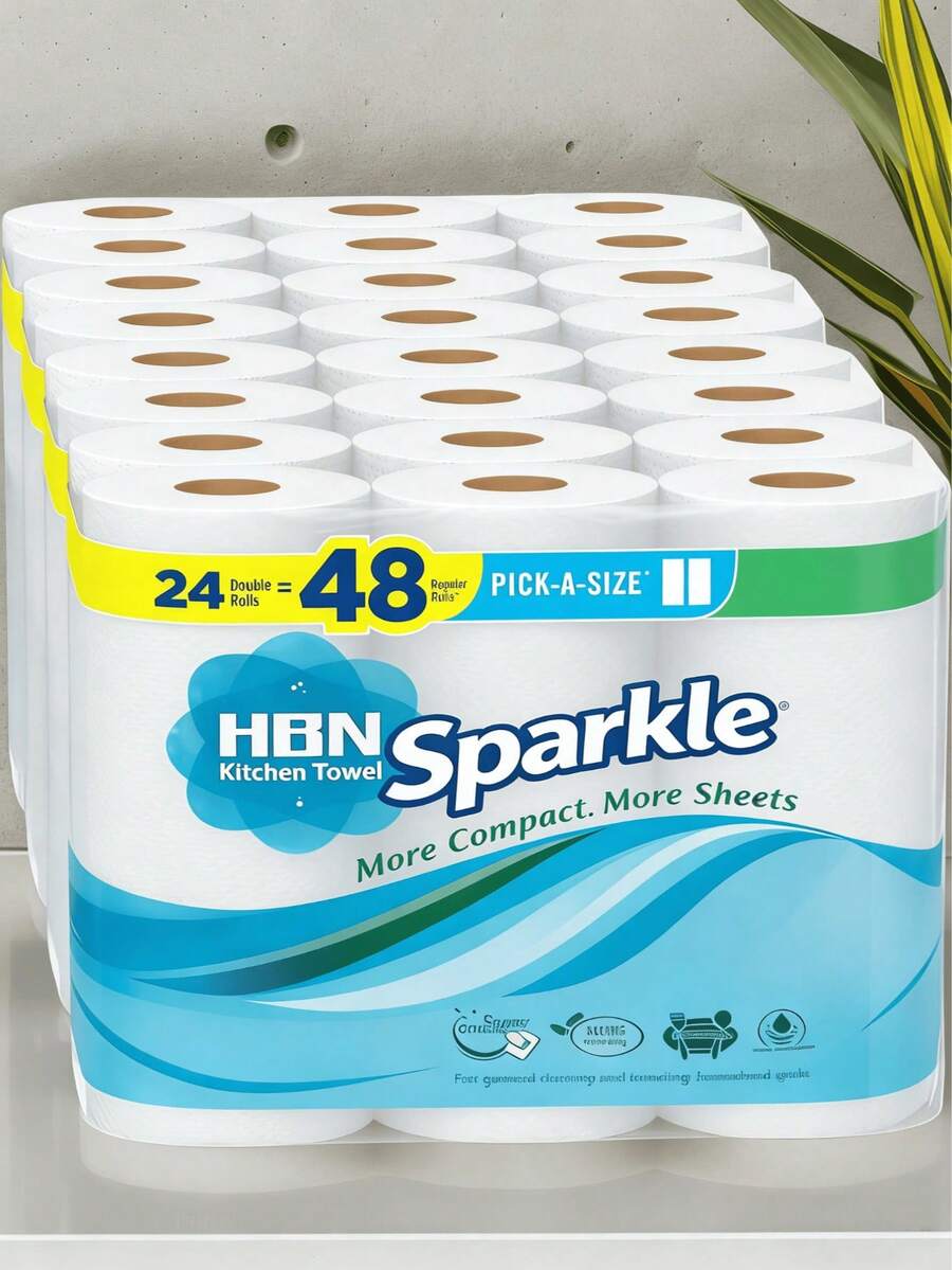 Sparkle Tear-A-Square Paper Towels, 2 Double Rolls (220 Sheets Total), Strong 2-Ply Absorbent Towels For Kitchen Cleanup & Everyday Messes, Tear Full, Half Or Quarter Sheets To Reduce Waste, Budget-Friendly Value, Long-Lasting 110 Sheets Per Roll, Family-Friendly For Spills & Little Hands, From Responsible Sources, Household Cleaning Essentials - A - View 1