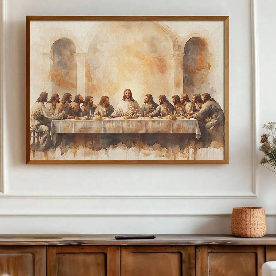 1pc Framed/Unframed The Last Supper Vintage Christian Canvas Poster Jesus And Twelve Disciples Abstract Wall Art Print Religious Retro Painting For Apartment,Living Room,Bedroom,Modern Home Decoration - Poster - View 1