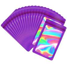 100-Pack 2*2 Inch Mylar Bags With Clear Window Holographic Resealable Sealable Packaging Zip Bag For Small Bussiness Jewelry Candy Sample Food Packing Supplies Dark Purple - 深紫色 - 查看 1
