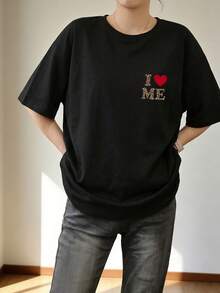 2 Packs Women's Round Neck Short Sleeve T-Shirts, Summer New Leopard Print And Lettering Pattern, Fashion Casual Loose Fit Versatile Tops - White + Black - View 2