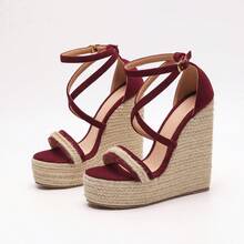 Sandal đế xuồng cao gót chống thấm nước màu đỏ tía thanh lịch, thoải mái, nhẹ nhàng và thời trang dành cho nữ, thích hợp cho kỳ nghỉ. - Màu Đỏ Sâu - Xem 2