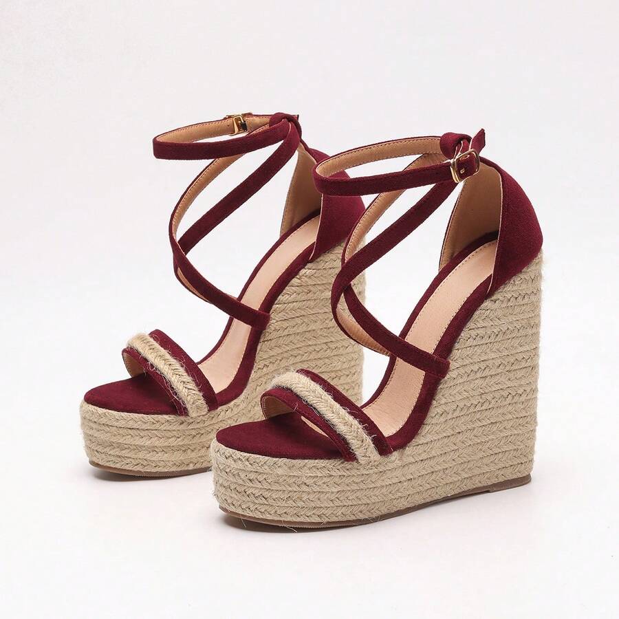 Sandal đế xuồng cao gót chống thấm nước màu đỏ tía thanh lịch, thoải mái, nhẹ nhàng và thời trang dành cho nữ, thích hợp cho kỳ nghỉ.