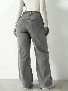 Plus Size Women Casual Fashion Washed Loose Fit Jeans Spring - Grey - View 2