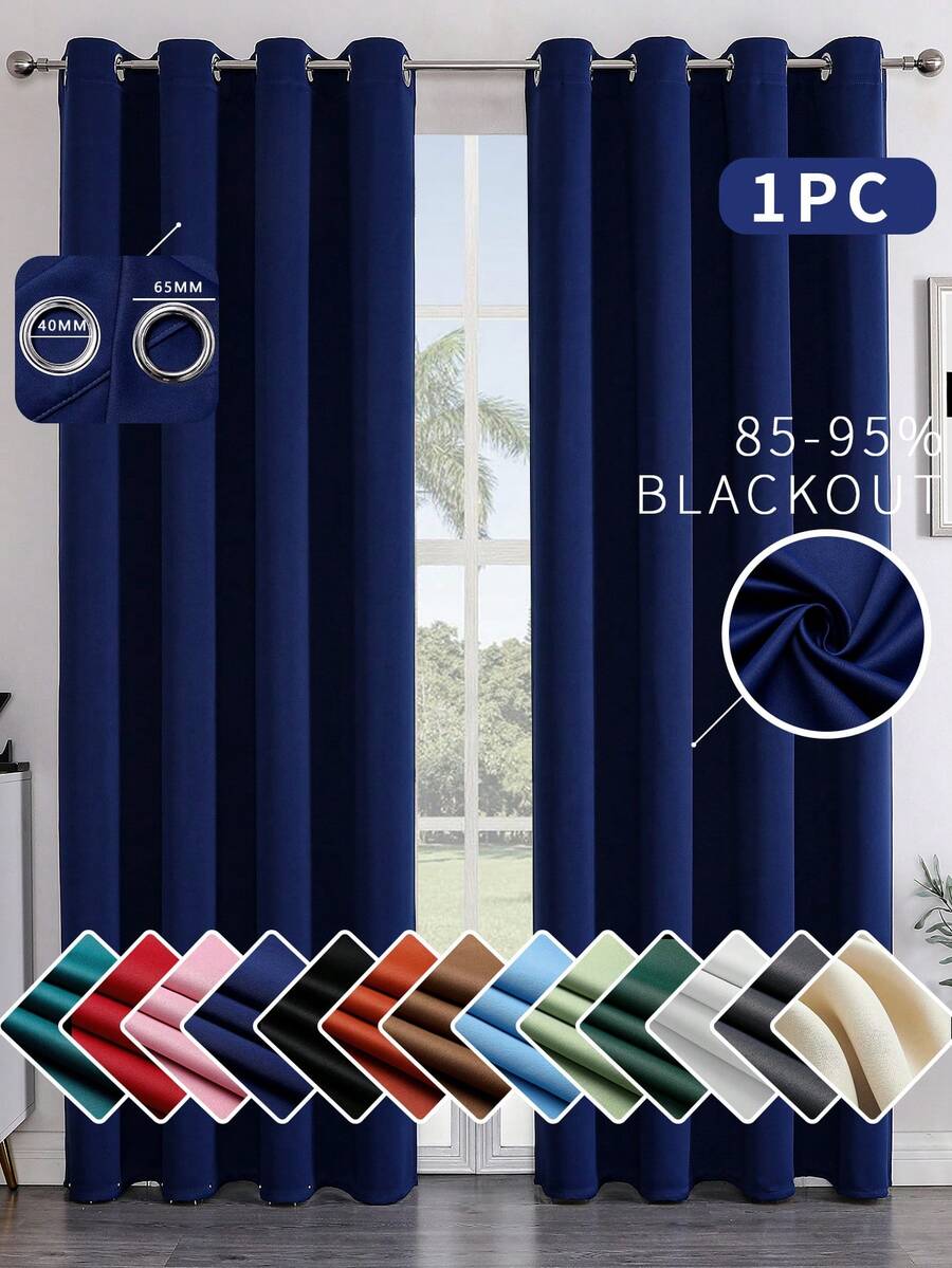 1 Panel Solid Color Curtain Fabric. The Curtain Can Block Sunlight And UV Rays, Insulate Against Summer Heat And Winter Cold, Balance Room Temperature, And Reduce Energy Costs. It Can Also Reduce External Noise And Protect Your Privacy, Creating A Good Working And Sleeping Environment. Each Curtain Has 6-8 Silver Metal Grommets At The Top. Easy To Match With Standard Curtain Rods. Simple To Hang And Slide Smoothly. Suitable For Office, Bedroom, Living Room. - Royal Blue - View 1