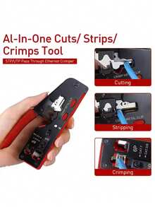 1 pieza Alicates de engaste RJ45 CAT7 CAT6 para cable de red, herramienta de engaste, pelado y corte de cable vertical, con conector RJ45 8P6P - A - Ver 6