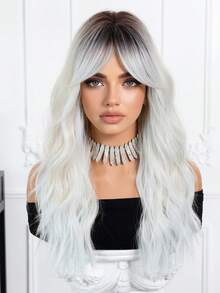 22 Inch Brown To Golden Ombre Synthetic Wig, Dark Roots, Adds Volume, Fashionable Women's Wig, Easy Maintenance, Suitable For Daily Wear, Highlights, Multi-Color - Blonde Ombre - View 4