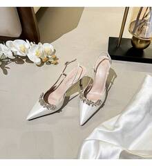 Damen-High Heels, elegante High Heels für Abendkleider, spitze Sandalen mit Strasssteinen, weiße spitze Brautschuhe aus Satin für Damen, Frühling/Sommer, Brautjungfernschuhe. - Weiss - Übersicht 3