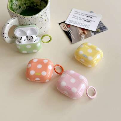 4-Color Polka Dot + Circular Ring Earphone Case Compatible With Apple Pro3/Pro2/AirPods4/3/2, Fashion Women/Minimalist Earphone Case, Apple Earphone Case/Cover, Unisex