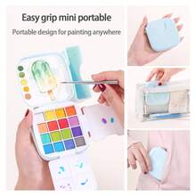 Bộ màu nước 16 màu kèm 3 cọ vẽ, 4 phối màu khác nhau, màu nước đặc, bộ dụng cụ đầy đủ, nhỏ gọn, thích hợp cho vẽ tranh màu nước, phác thảo, vẽ tay, phù hợp cho người mới bắt đầu và nghệ sĩ. - Bộ màu nước - Xem 6