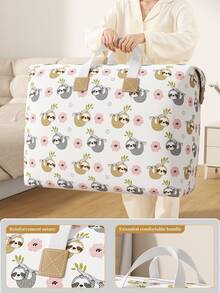 1PC Cute Sloth Print Storage Bag, Large Capacity Clothes Organizer With Reinforced Handles, Waterproof Non-Woven Fabric & Smooth Metal Zipper, Foldable Moving Bag For Quilts, Blankets, Toys & Travel Essentials, Aesthetic Home Storage Solution For Bedroom, Closet & Dorm - White - View 4