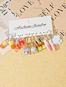 10/12/22件装女士多巴胺趣味食物玩具卡通树脂耳环套装，可爱仿真冰淇淋、蛋糕、许愿瓶吊坠耳环，礼物 - 彩色 - 查看 3