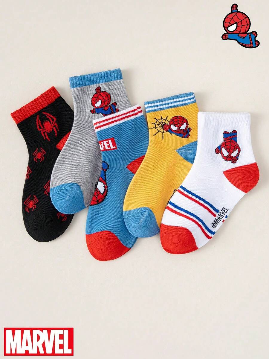 Marvel 1/5 双漫威蜘蛛侠短袜,轻便透气舒适,男女童皆宜,速干吸湿,适合春夏、校园、运动、日常穿着。 - 彩色 - 查看 1