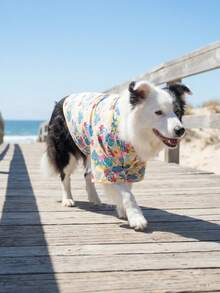 Áo đi biển - Quần áo mùa hè thoáng khí, nhẹ cho chó, cỡ nhỏ/vừa/lớn, áo mùa hè in họa tiết toàn thân - Họa tiết kiểu Hawaii - Nhiều màu - Xem 5