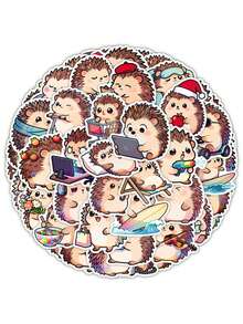 50张可爱卡通刺猬贴纸，清新可爱，可用于笔记本、文具盒等日常装饰 - 彩色 - 查看 5