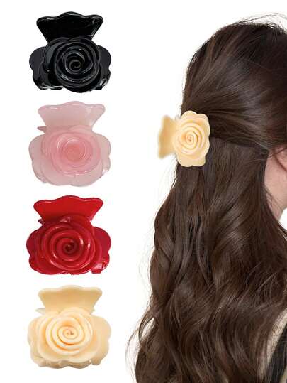 1个精致玫瑰亚克力发爪夹，优雅马尾发爪，适合休闲、派对、约会、节日、生日等场合，是理想的礼物之选。
