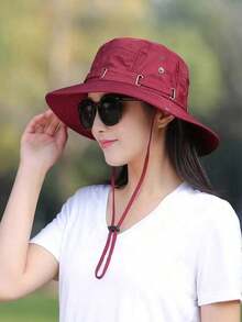 1pc Unisex Large Brim Bucket Hat, Breathable And Sun Protection, Adjustable Drawcord, Suitable For Spring And Summer - Burgundy 2 - View 7