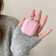 Minimalist Pink Striped Earphone Case With Hanging Loop, Compatible With Apple Pro 3/Pro 2/Pro/ 4/3/2, Fashionable Women Earphone Case, Minimalist Earphone Case, Apple Earphone Case, Apple Earphone Cover - Hồng - Xem 2