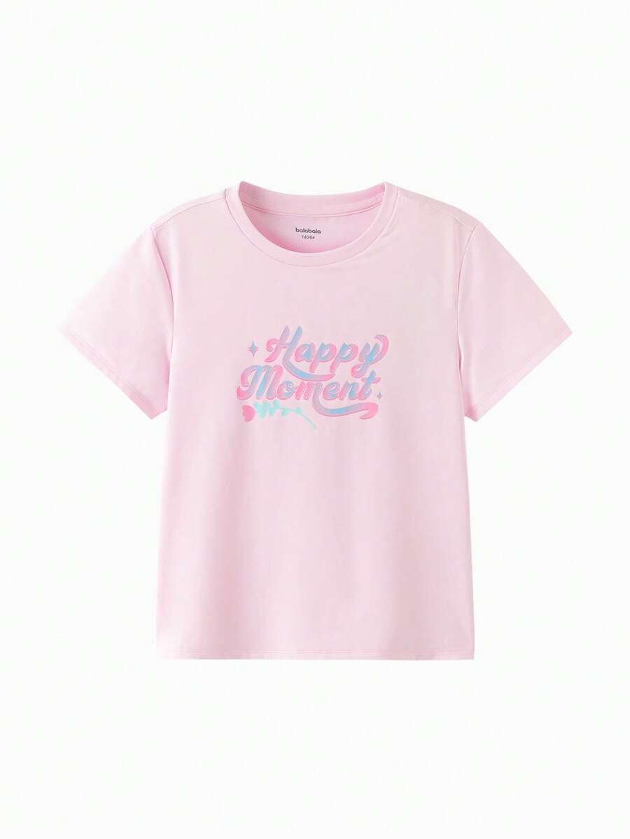 Girls' Summer Quick-Dry Moisture-Wicking Sweet Graphic Short Sleeve T-Shirt - Red Hue - View 1