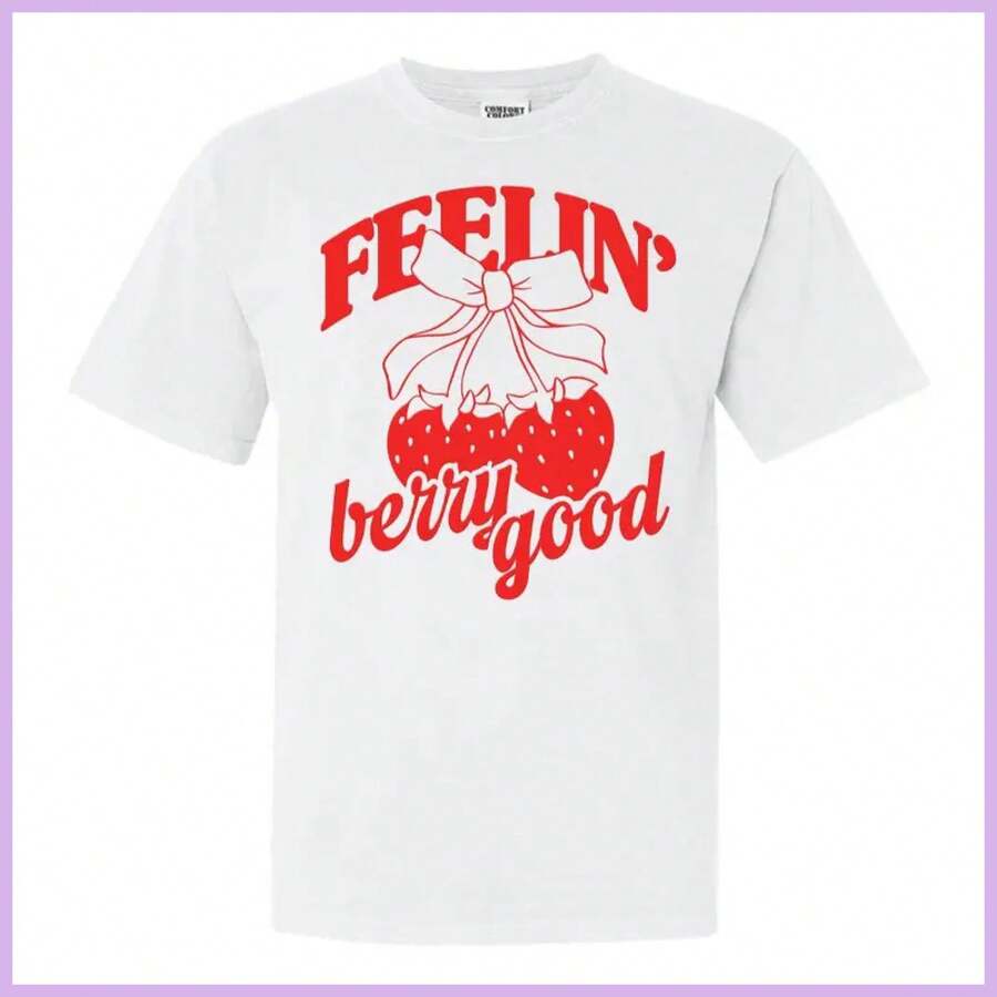 Camiseta PUFF 'Berries & Bows', Estampado 3D PUFF 'Feelin' Berry Good', Camiseta Cómoda - Blanco - Ver 1