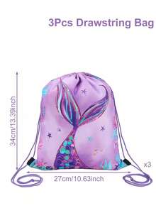 6个美人鱼抽绳袋，可作背包、收纳袋、礼品袋、户外背包、美人鱼主题派对礼品、一周岁生日派对用品、婴儿派对装饰、婴儿派对礼物、海洋主题派对用品、性别揭晓派对用品、旅行、健身、新娘送礼会礼品、生日礼物 - 美人魚 - 查看 10