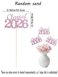12pcs 2026 Graduation Centerpiece Decorations, Double-Sided 2026 Graduation Tabletop Centerpiece Decorations With Stands, Graduation Party Decor - Pink 2026 Vase Paper Flower Arrangement - View 4