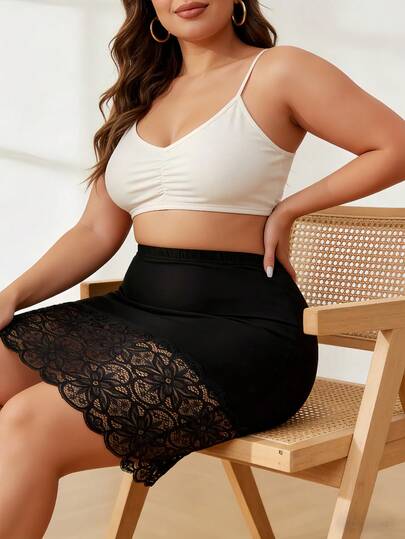 QING ROU Women's Lace Camisole Dress, Thin Anti-Static Slip Dress, Solid Color Transparent Half Slip