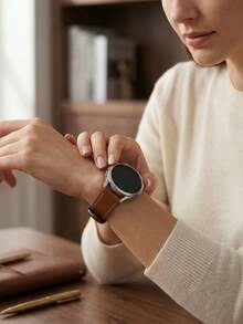 2件套复古棕色真皮表带搭配银色PC表壳，兼容三星Galaxy Watch 4/5/6/7 40mm/44mm，经典真皮表带及表壳，智能手表表带，手表保护套，手表屏幕保护膜，表带配件，智能手表配件 - 棕色 - 查看 5