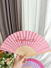 客製化姓名圖案白色布料手扇，竹骨婚禮派對禮品，紙與竹製客製化手扇，適用婚禮與單身派對 - 彩色 - 查看 7