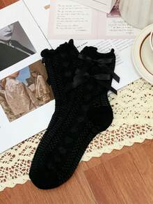 1/3 双春夏新款洛丽塔风格可爱镂空爱心蝴蝶结中筒袜 - 彩色 - 查看 12