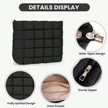 手拿包、化妆包、收纳包、蓬松绗缝化妆包、女士大容量旅行洗漱包、宽开口、柔软丝滑触感、内袋、结实耐用的拉链、多隔层设计、时尚百搭。 - 彩色 - 查看 5